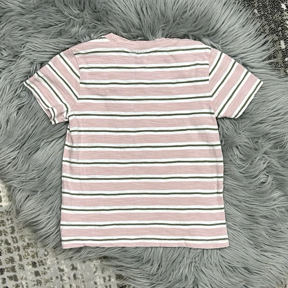 Janie and Jack Short Sleeve Stripe T-Shirt With Pocket - Pink/Green/White Size 4